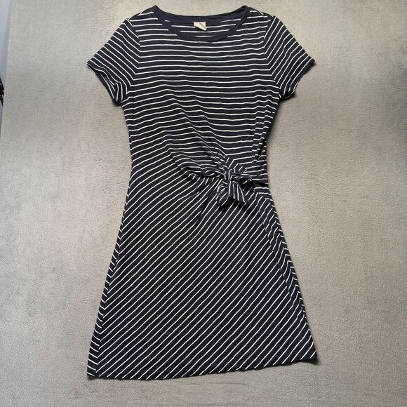 Chico's Dresses & Skirts - Chicos Womens Size 1 US 8/10 Navy Striped Tie Waist Short Sleeve Dress Stretch